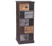 Chiffonnier MARA avec 5 tiroirs, commode en bois de paulownia style vintage ethnique bohême avec gravures Brun gris G