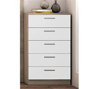 Chiffonnier, meuble de rangement coloris chêne cambrian, blanc - Longueur 60 x Profondeur 40 x Hauteur 102,7 cm --