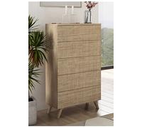 Chiffonnier, meuble de rangement coloris chene cambrian, effet textile - L. 60 x P. 37,80 x H. 118,50 cm - -