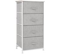 Chiffonnier Meuble De Rangement Dim. 45l X 30l X 92h Cm 4 Tiroirs Non-Tissés Gris Structure Métal Blanc Plateau Mdf Bois Clair Blanc