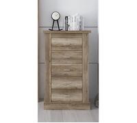 Chiffonnier PEGANE - Coloris Chêne vieilli - 5 tiroirs spacieux - 66x39.6x104 cm