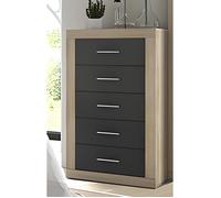 Chiffonnier PEGANE - Rangement 5 tiroirs - Chêne cambrian et graphite - L60xP39,6xH106,5cm