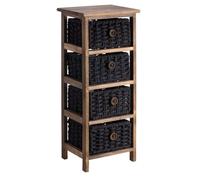Chiffonnier PLUTO petite commode de nuit en bois de paulownia brun foncé, avec 4 paniers en coton tressé noir