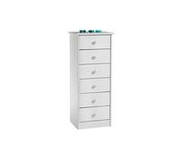 Chiffonnier RONDO meuble de rangement commode apothicaire avec 6 tiroirs, en pin massif lasuré blanc