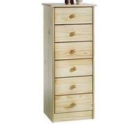 Chiffonnier RONDO meuble de rangement commode apothicaire avec 6 tiroirs, en pin massif vernis naturel Naturel G