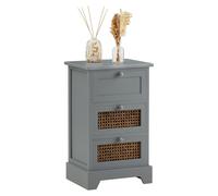 Chiffonnier Roshni 3 Tiroirs, Petit Meuble De Rangement Design Vintage Élégant, Commode En Bois Lasuré Gris Et Rotin Gris
