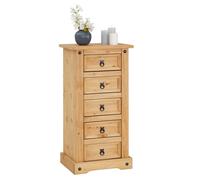 Chiffonnier SALSA commode en bois style mexicain avec 5 tiroirs, en pin massif finition teintée/cirée