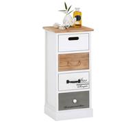 Chiffonnier SALVA H 63 cm en bois massif blanc, gris et brun 4 tiroirs commode petit meuble de rangement haut