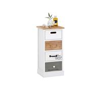 IDIMEX Chiffonnier Salva H 77 cm en Bois Massif Blanc, Gris et Brun 4 tiroirs Commode Petit Meuble de Rangement Haut pour Chambre ou Salle de Bain