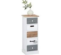 Chiffonnier SALVA H 77 cm en bois massif blanc, gris et brun 5 tiroirs commode petit meuble de rangement haut Blanc
