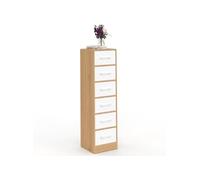 Chiffonnier UPPAH 6 tiroirs bois façon hêtre et blanc 30x30x110 cm