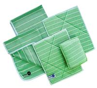 Chiffons Bambou Premium 4 Microfibres + 1 Éponge | Nettoyant et lustrant | Vitre, Lunettes, Vaisselle, Cuisine, Voiture, Meuble, écran, INOX | Réutilisable et Lavable en Machine (Premium)