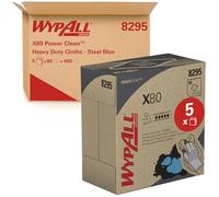 Chiffons de nettoyage bleus WypAll X80 Power Clean 8295 - Chiffons réutilisables - 5 boîtes POP-UP de 80 chiffons absorbants blues (400 au total)