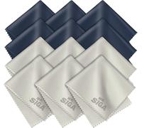 Chiffons de Nettoyage, Lot de 12, en Microfibre Surchoix pour Lentilles, Lunettes, Ecrans, Tablettes, Glasse, 6 x 7 Pouces (15 x 18 cm), Marine/Gris.[F41]