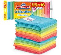 Chiffons de nettoyage microfibre Spontex | 16 chiffons de nettoyage collection microfibre | Chiffons à poussière et de cuisine | 30 x 30 cm | Couleurs assorties | 16 unités