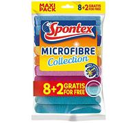 Chiffons en microfibre à usages multiples Spontex 8 + 2 gratuits - Colorés, paquet de 10