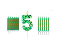 Chiffre "5" en 3D Style Pixel Gaming - Bougie d'Anniversaire pour Garçon (Lot de 13 Pièces) - Décoration de Gâteau Verte pour 5 Ans