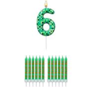 Chiffre "6" en 3D Style Pixel Gaming - Bougie d'Anniversaire pour Garçon (Lot de 13 Pièces) - Décoration de Gâteau Verte pour 6 Ans