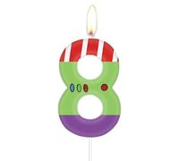 Chiffre 8 Dessin animé Buzz Avion Bougies - Vert, Violet, Blanc, Décoration de Gâteau Enfant Fête