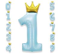 Chiffre Anniversaire 1 Bleu Pastel: 40 Pouces 101 cm Ballon Géant Numero 1 ans à Hélium Ballon de Baudruche Mylar Décoration pour Anniversaire