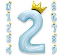 Chiffre Anniversaire 2 Bleu Pastel: 40 Pouces 101 cm Ballon Géant Numero 2 ans à Hélium Ballon de Baudruche Mylar Décoration pour Anniversaire