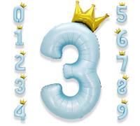 Chiffre Anniversaire 3 Bleu Pastel: 40 Pouces 101 cm Ballon Géant Numero 3 ans à Hélium Ballon de Baudruche Mylar Décoration pour Anniversaire
