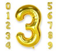 Chiffre Anniversaire Geant 3 Or: 40 Pouces 101 cm Ballon Géant Doré Numero 3 ans à Hélium Ballons de Baudruche Mylar Décoration pour Mariage Anniversaire