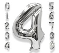 Chiffre Anniversaire Geant 4 Argenté: 40 Pouces 101 cm Ballon Géant Argenté Numero 4 ans à Hélium Garçon Fille Ballon de Baudruche Mylar Décoration pour Baby Shower Anniversaire