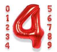 Chiffre Anniversaire Geant 4 Rouge: 40 Pouces 101 cm Ballon Géant Rouge Numero 4 ans à Hélium Ballon de Baudruche Mylar Décoration