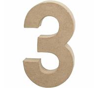 Creative Chiffre 3 en papier-mâché – Grand H. 20,5 cm – Marron