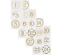 Chiffres autocollant de calendrier de l'Avent - 40 mm - Blanc et Doré - 24 stickers G