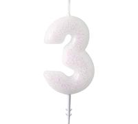 Chiffres Bougie d'anniversaire scintillante blanche rose 6,5cm | chiffre 3
