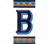 Chiffres de maison en céramique, lettres et cadres, motif espagnol orange et bleu, dimensions du carreau : 11 cm H x 6 cm, taille du cadre : 2 à 13 carreaux (lettre B)