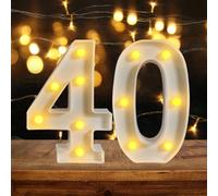 Chiffres décoratifs lumineux à DEL, 22,4 cm, blanc chaud, panneau pour décorations de fête, panneau à DEL « Happy Birthday », toile de fond pour décoration murale de fête (numéro 40, blanc)