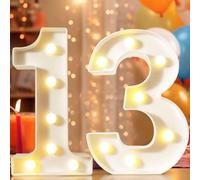 Chiffres décoratifs lumineux à DEL de 22,4 cm, numéros de chapiteau pour décorations de 13e anniversaire, panneau lumineux pour fête d'anniversaire, veilleuse, décoration d'intérieur, numéro 13 blanc