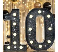 Chiffres décoratifs lumineux à DEL de 22,4 cm, panneau de numéro de chapiteau à paillettes pour 10e anniversaire, mariage, toile de fond pour décoration murale, maison, bar, numéro 10, noir