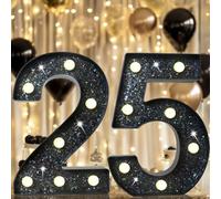 Chiffres décoratifs lumineux à DEL de 22,4 cm, panneau de numéro de chapiteau à paillettes pour 25e anniversaire, mariage, toile de fond pour décoration murale, maison, bar, numéro 25, noir