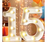 Chiffres décoratifs lumineux à LED de 8,8", numéros de chapiteau lumineux pour décorations de 15e anniversaire, panneau numérique lumineux pour fête d'anniversaire, veilleuses, toile de fond