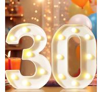 Chiffres décoratifs lumineux DEL de 22,4 cm, numéros de chapiteau pour 30e anniversaire, panneau lumineux veilleuse, décoration d'intérieur, numéro 30 blanc