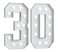 Chiffres décoration d'anniversaire 100 cm/40 pouces for 1er 18e chapiteau numéro lumineux décor de fête d'anniversaire lumière LED cadre prédécoupé numéros de mosaïque Sige(Number 30,White light)