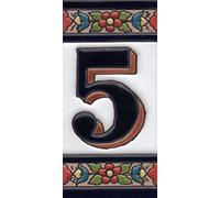 Chiffres et lettres en céramique pour maison - Motif floral rouge, bleu et vert - Dimensions : 11 x 5,5 cm (numéro 5)