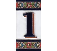 Chiffres et lettres en céramique pour maison - Motif floral rouge, bleu et vert - Dimensions : 11 x 5,5 cm (numéro 1)