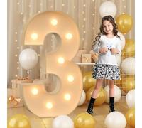 Chiffres géants lumineux à LED de 100cm-3,3ft Numbers 3, panneau lumineux chapiteau en mosaïque, lampes à chiffres LED pour la Saint-Valentin, anniversaire, Noël, Nouvel An