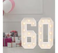 Chiffres LED décoratifs avec 20 ampoules LED, Chiffre Lumineux Chiffre Anniversaire Lights Décoration Led Chiffres, Numéro lumineux 3D 100 cm (Numéro 60)