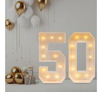 Chiffres LED décoratifs avec 20 ampoules LED, Chiffre Lumineux Chiffre Anniversaire Lights Décoration Led Chiffres, Numéro lumineux 3D 100 cm (Numéro 50)