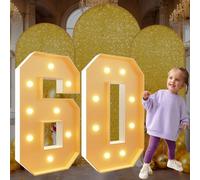 Chiffres lumineux 60 pour chapiteau de chapiteau - Cadre en mosaïque géante - Cadre en mousse prédécoupé - Décoration d'anniversaire - Grand numéro - Blanc - 1 m