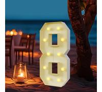 Chiffres lumineux à LED 0, 1, 2, 3, 4, 5, 6, 7, 8, 9, grand nombre avec ampoules - 100 cm - Blanc chaud - Décoration LED pour anniversaire, fête, mariage (8)