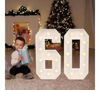 Chiffres lumineux à LED 0, 1, 2, 3, 4, 5, 6, 7, 8, 9, grand nombre avec ampoules - 100 cm - Lumière blanche chaude - Décoration LED pour anniversaire, fête, mariage (60)