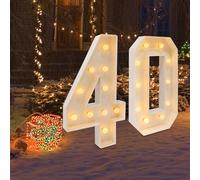 Chiffres lumineux à LED 0, 1, 2, 3, 4, 5, 6, 7, 8, 9, grand nombre avec ampoules - 100 cm - Lumière blanche chaude - Décoration LED pour anniversaire, fête, mariage (40)