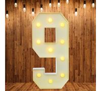 Chiffres lumineux à LED 0, 1, 2, 3, 4, 5, 6, 7, 8, 9, grand nombre avec ampoules - 100 cm - Lumière blanche chaude - Décoration LED pour anniversaire, fête, mariage (9)